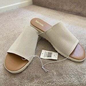 Kensie Women's Ellie Beige Knit Wedge Sandals Size 10
